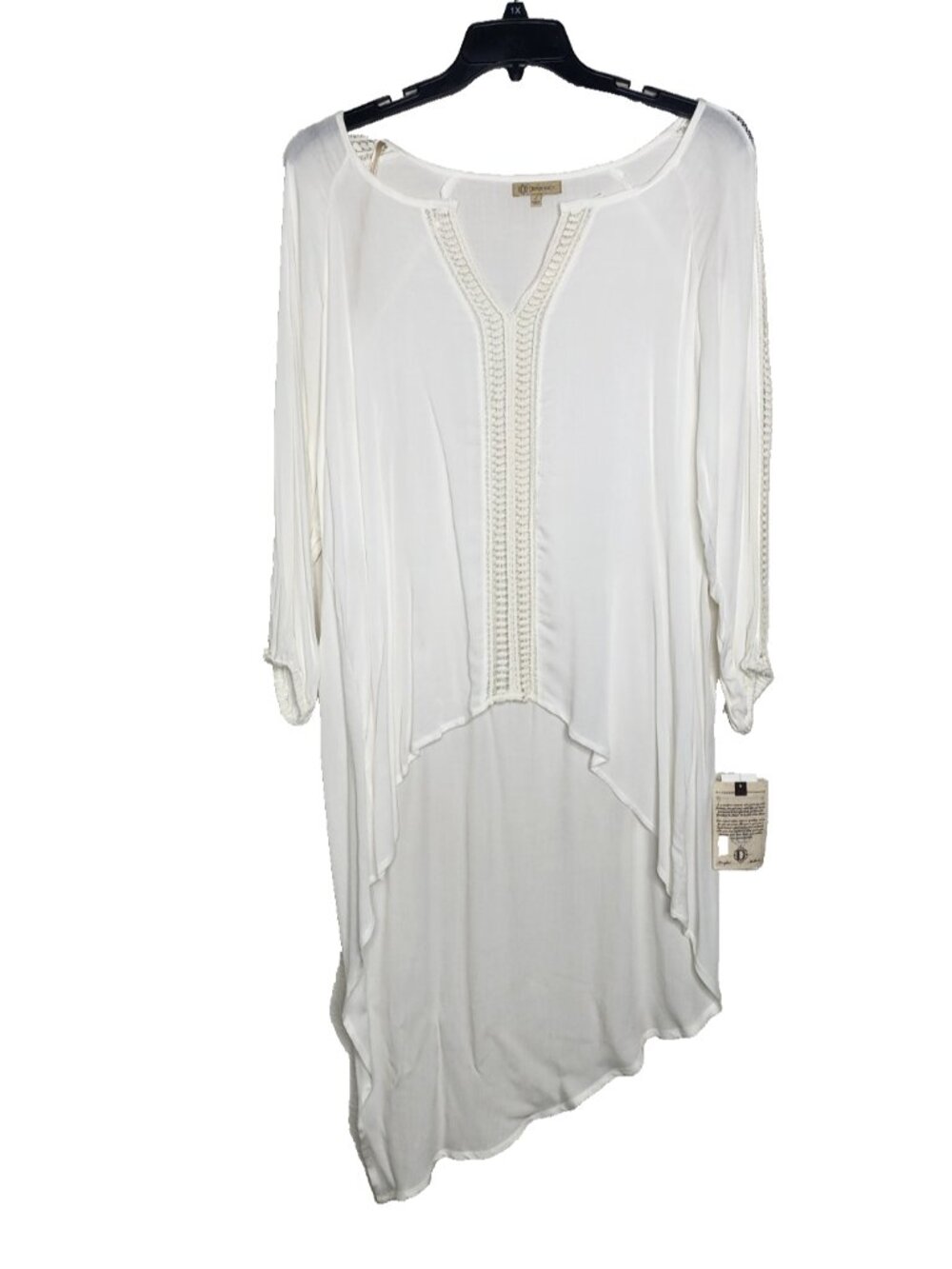 Democracy Women's High Low Drop Tail Boho Peasant Blouse Top Cream Large